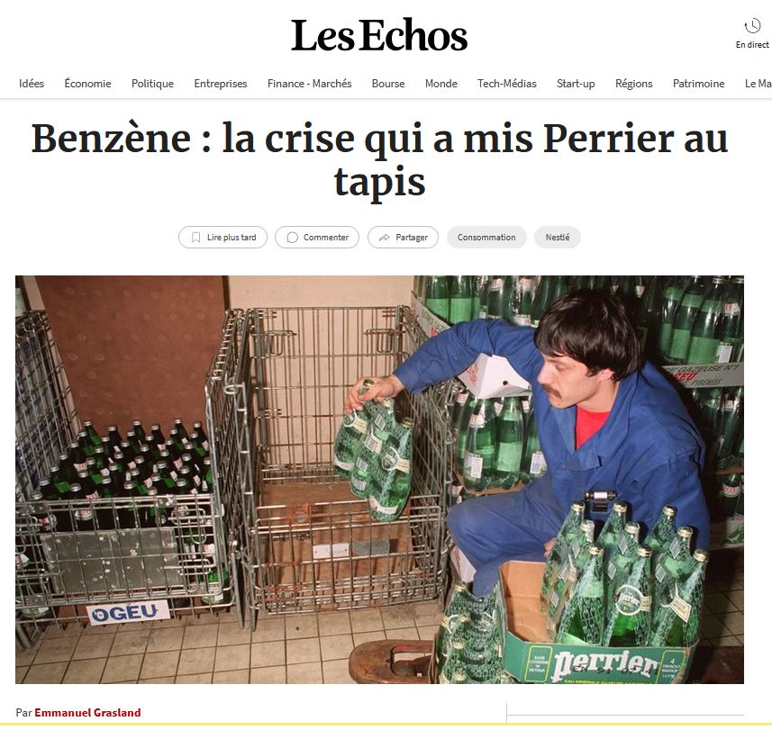 Cas du Benzène dans les eaux Perrier