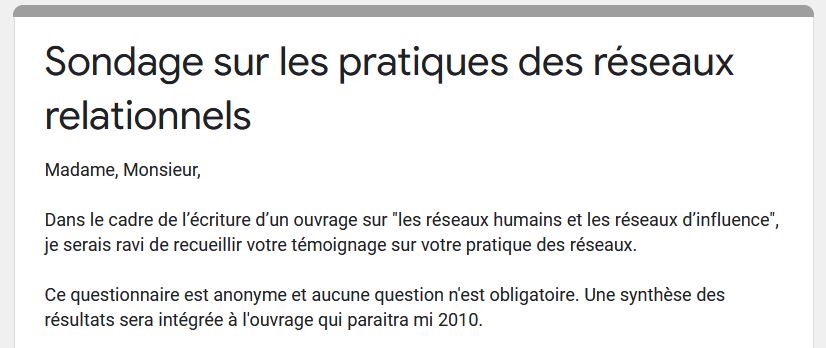 Sondage sur les réseaux humains