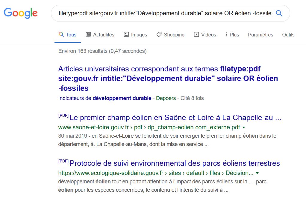 opérateurs de recherche Google