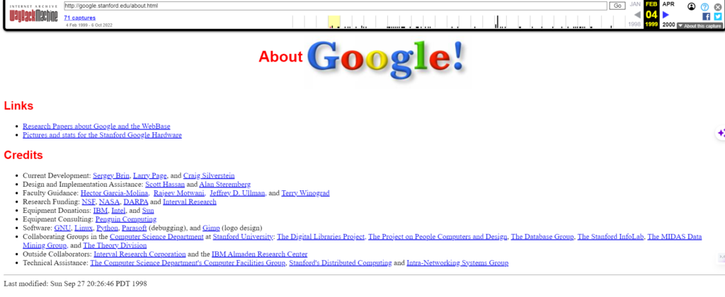About Google en 1998