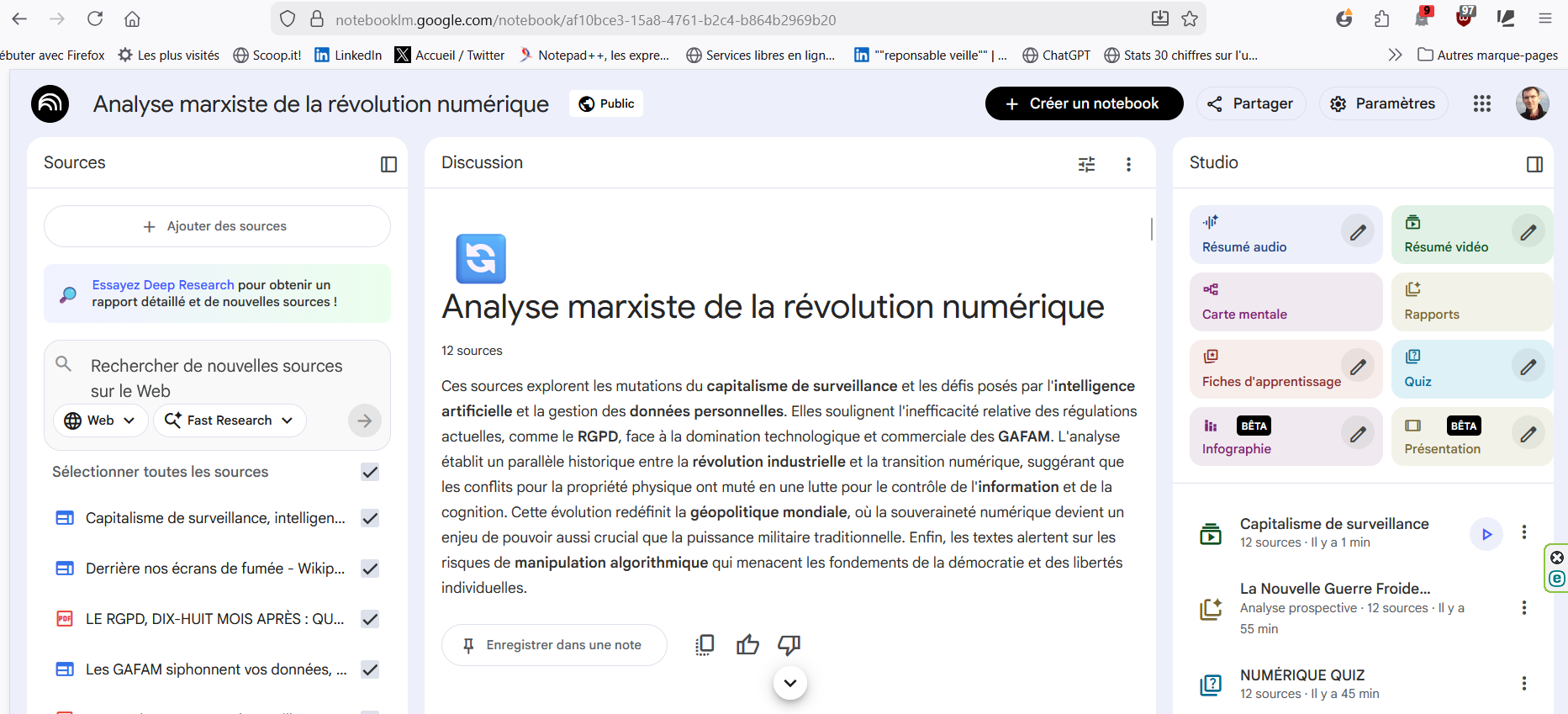 NotebookLM : Analyse marxiste de la révolution numérique
